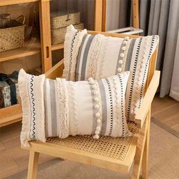 Bohemian style Cotton Cushion Cover 30x50cm/45x45cm Pillow Beige for Sofa Bed Home Decorative 210907