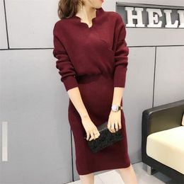 Sweater Skirt Long Sleeves Paragraph Over The Knee Loose Korean Version Spring Autumn Thick Women 210427