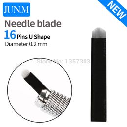 50 Pcs 16 Pin Needle U Shape Eyebrow Tattoo Superior Microblading Blades For Permanent Makeup Manual Pen 3D Eyebrow Embroidery 210324