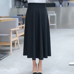 Spring and Autumn Mid-length Half-length A-line Skirt Wild M-5XL Large Size Slim High Waist Black Long Female 210527