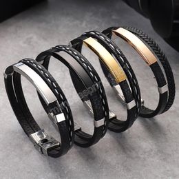 Men Genuine Leather Multi-layered Bracelet For Women Classic Braided Rope Wristbands Warp Stainless Steel Bangle Fashion Jewellery