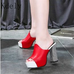 2021 High heels Slippers Summer Platform Stripe Sandals flip flops women shoes Sandalias mujer Zebra print heels Plus size 39 X0526