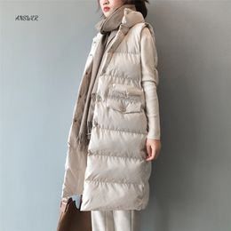 Autumn Winter Cotton Vest Women Ladies Casual Waistcoat Female Sleeveless Long Jacket Slim Fit Warm Puffer Coat 210915