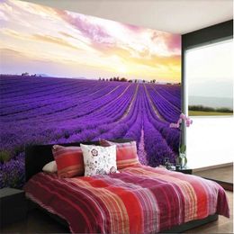 Custom Beautiful purple lavender flowers pastoral photo murals wallpaper wall painting home decor