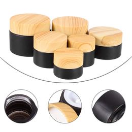 5g 10g 15g 20g 30g 50g Black Frosted Glass Jars Refillable Cosmetic Bottle Empty Cream Container Package Bottles with Imitated Wood Grain Plastic Lids