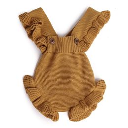 Girls flounced shoulder strap piece shorts Bodysuits baby overalls sweater children girl clothes 210515