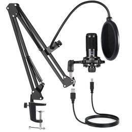 USB Computer Condenser Microphone Kit With Adjustable Scissor Arm Stand for PC YouTube Video Gaming Streams Studio T669