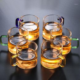 4PCSx120ml Heat-resistant Transparent Glass Water Tea Cup With Square Handle Juice Set Wine Glasses