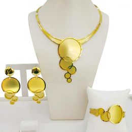 Earrings & Necklace Bridal Gift Nigerian Woman Wedding African Beads Jewelry Set Ethiopian Round Gold Color Fashion Dubai Jew