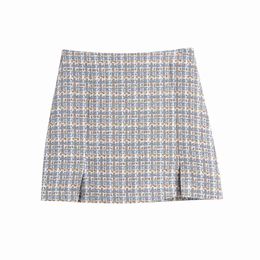 Fashion Women Tweed Plaid Skirt Za Spring A-Line Empire Waist Skirts Summer Chic Girls Office Lady For Suit Streetwear 210521