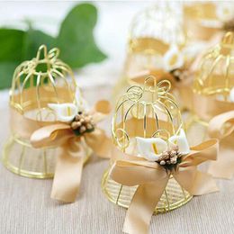return gifts UK - Gift Wrap Iron Golden Bird Cage Bell Wedding Candy Box Baby Birth Christmas Celebration Party Guests Return 100pcs