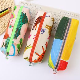 Pencil Bags 1Pc Case Personality Pattern Floral Canvas Cosmetic Bag With Zipper Travel Packing Accessory For School Office Supplies
