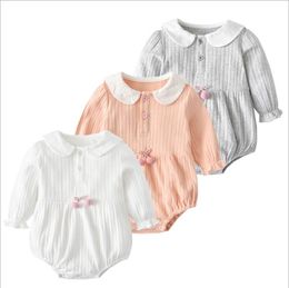 Rabbit Newborn Girl Rompers Solid Cotton Princess Jumpsuits Collar Long Sleeve Infant Playsuit Baby Girls Clothes Boutique Clothing BT5776