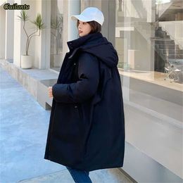 Guilantu Winter Hooded Long Parkas Women Thick Down Cotton Padded Coat Female Casual Loose Puffer Jacket Oversize Overcoat 211216