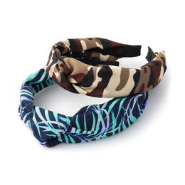 Fashion Printed Fabric Hair Accessories for Women Wide Edge Camouflage Bow Head Accessories Headband