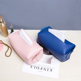 Tissue Box Cover Soft PU Leather Foldable Handkerchief Box Napkin Holder For Living Room Kitchen Desktop Tissue Boxes LX4170