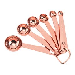 Stainless Steel Copper Measuring Spoon Kitchen Baking Tools Rose Gold Measure Spoons Cup 6pcs/set HH21-792