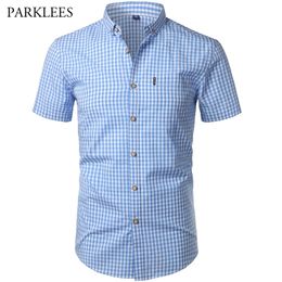 Small Plaid Shirt Men Summer Short Sleeve Cotton Mens Dress Shirts Casual Button Down Chemise Homme Camisa Masculina XXXL 210721