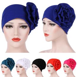 Muslim Women Chemo Cap Big Flower Hair Loss Head Wrap Beanie Bonnet Headscarf Indian Headwear Cancer Hat Turban Cover Solid Colo