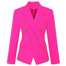 HIGH STREET Stylish Designer Blazer Women's Classic Double Breasted Metal Buttons Slim Fitting Jacket Pink 211006