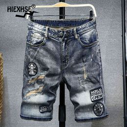 Men Ripped Denim Shorts New Summer Jeans Shorts High Quality Soft Cotton Streetwear Hole Slim Denim Shorts Male Brand Clothes H1210