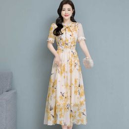 Summer Arrival Bohemian Style Flower Printed Short Sleeve Chiffon Long Dress Plus Size 210531