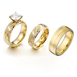 3pcs Luxury Promise Engagement Wedding Rings set for Couples Men and Women Gold Colour Alliance Marriage Anniversary Gift 211217