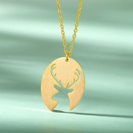 stag horn UK - Boho Christmas Animal Deer Reindeer Elk Stag Horn Antler Pendant Necklace For Women Rose Gold Stainless Steel Jewelry Chains