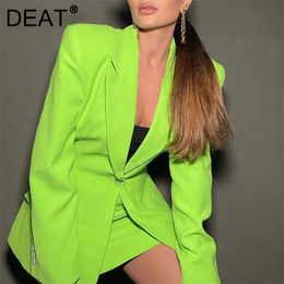 [DEAT] Notched Long Sleeve Loose Women Green Pocket Single Button Fashion Fit Blazer 7E1051 211108