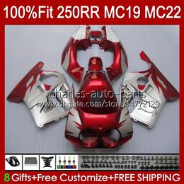 Injection Mold Body For HONDA CBR 250RR 250 RR CC 250R CBR250RR 88 89 112HC.1 CBR 250CC MC19 88-89 CBR250 RR CC 1988 1989 OEM Full Fairing Kit red silvery stock