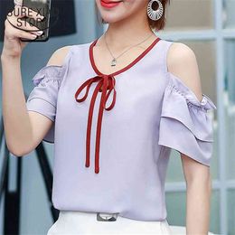 summer women clothing short sleeve blouse shirt bow sweet style fashion tops o-neck shirts 0640 40 210506