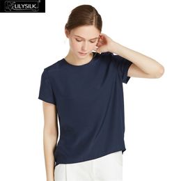 LilySilk Camicetta di seta Donna Top Camicia a maniche corte T-shirt da donna Pure Nature Gelso Colletto tondo con bottoni Chiusura posteriore Elegante 210317