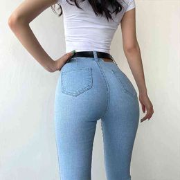 Elastic Slim Pencil Jeans Women High Waist Woman Skinny Denim Pants Female Trousers Multi-size Spring Autumn Jean Femme Ladies 211129