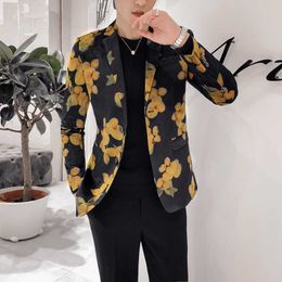 Flowers Sequins Suit Jacket Men Blazer Slim Fit Business Casual Blazers For Men Wedding Clothes Coatcasaco Masculino 210527