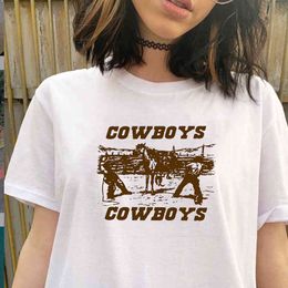 Summer Fashion Vintage 90s Retro Style Cowboys Pattern Printting Cool Grunge Funny Short Sleeve Graphic Tee Tshirt for Female 210518