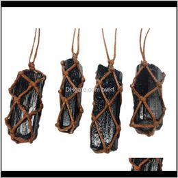 Arts And Arts, Crafts Gifts Home & Garden Drop Delivery 2021 1 Pcs Natural Black Tourmaline Retro Gemstone Pendant Crystal Hand-Woven Jet Ore