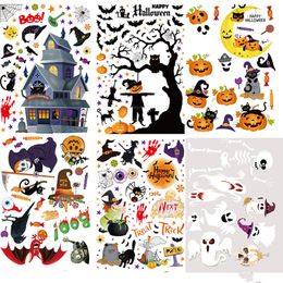 Festive & Party Supplies Halloween haunted house witch pumpkin lantern ghost bat double-sided static stickers adhesive glass sticker painting