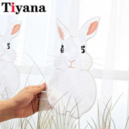 White Cartoon Rabbit Tulle Curtain Window Curtain For Children Bedroom Sheer Curtain for Girls Princess Bedroom ZH058Z 210712