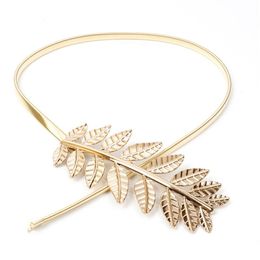 Belts 2021 High Quality Waistband Chain Fashion Women Elastic Metal Belt Vintage Leaf Gold Silver Skinny BL08