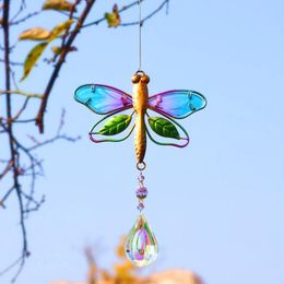 Decorative Objects & Figurines Metal Butterfly Bird Dragonfly Wind Chime With Crystal Ball Pendant Chic Garden Window Decoration 2021