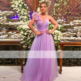 lilac prom dresses Canada - Chic One Shoulder Lilac Prom Dresses Tulle Pleating Special Occasion Party Gown Puffy Skirt Floor Length Evening Wear