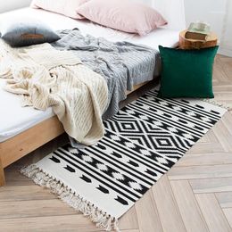 Carpets Nordic Cotton Linen Tassel Hand Woven Rug Geometric Floor Mat For Living Room Bedroom Home Decorate Area Carpet1