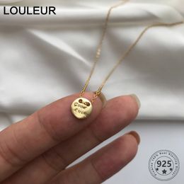 Louleur 925 Sterling Silver Good Luck Letter Golden Small Round Necklace For Women Fine Jewellery Birthday Gifts