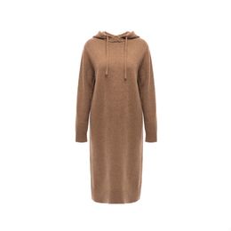 Winter Hooded Long Sleeve Ladies Loose Straight Mid-length Pullover Dresses Women Over The Knee Korean Style Wool Knitted Dress 210604