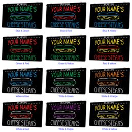 LX1285 Your Names Cheesesteaks Shop Open Light Sign Dual Colour 3D Engraving