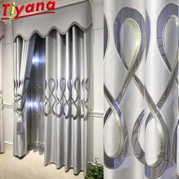 Luxurious Geometric Hollow Out Wave Curtain for Living Room Modern Semi-Blackout Grey Curve Window Drapes for Bedroom #RX 210712