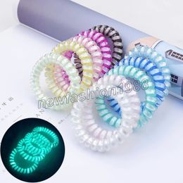 Fresh Color Luminous Telephone Line Hair Rope Solid Rubber Band Basic Women Girl Scrunchie Ponytail Holder Accessories