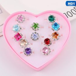 12/24/36pcs Jewellery Rings With Heart Shape Box Birthday Gift Adjustable Set For Little Girls Cluster