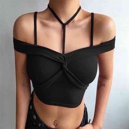 Harajuku Women Punk Choker Crop Top Shirts Short Sleeve -Shirts for Summer Sexy Cropped ees ops Shirt Clothes 210517