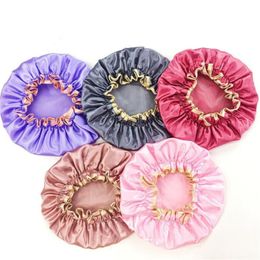 Lovely Thick Women Shower Satin Hats Colourful Bath Shower Caps Hair Cover Double Waterproof Bathing Cap 5001 Q2